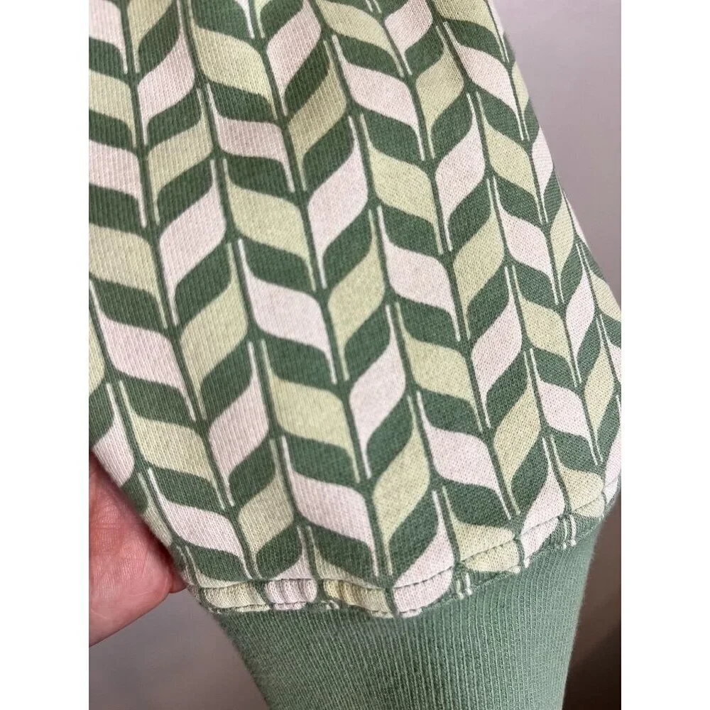 Retro Hoodie Sweatshirt 2X Green Full Zip Chevron Skater Grunge Streetwear 80s - Picture 4 of 10